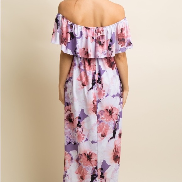 Lavender Floral Ruffle SashTie Maternity MaxiDress - Picture 3 of 4
